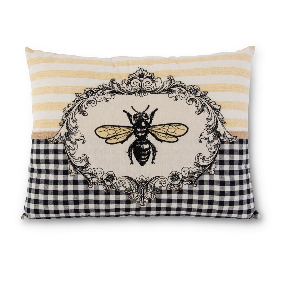 18 Inch Cream Rectangular Pillow w/Embroidered Bee Crest