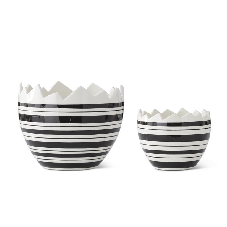 Black & White Striped Ceramic Egg Candy Dishes (two sizes to choose from)