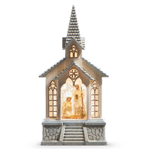 RAZ - 11.25" HOLY FAMILY MUSICAL LIGHTED WATER CHURCH