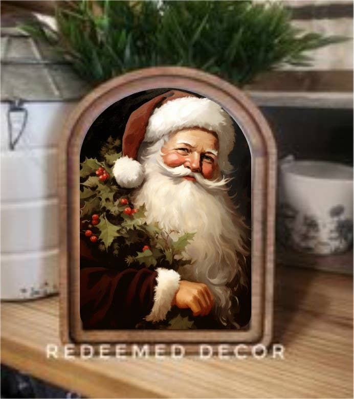 Arch Top Retro Santa Framed Art