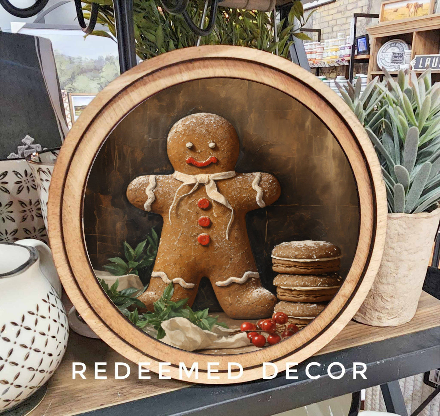 8" Round Christmas Gingerbread Man Art
