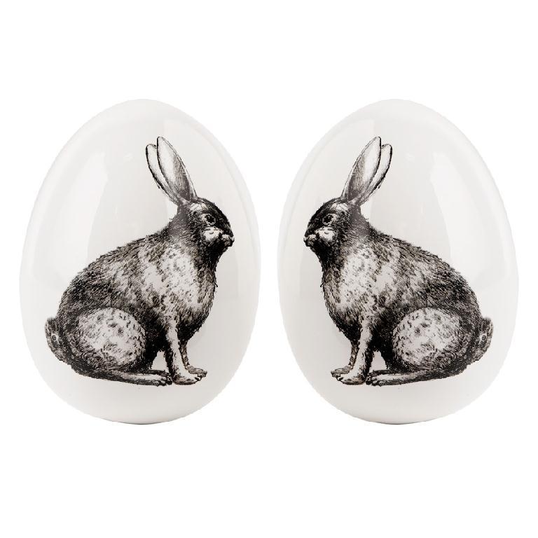 6.5 Inch Assorted White Ceramic Eggs w/Rabbit (Two Styles to Choose from)