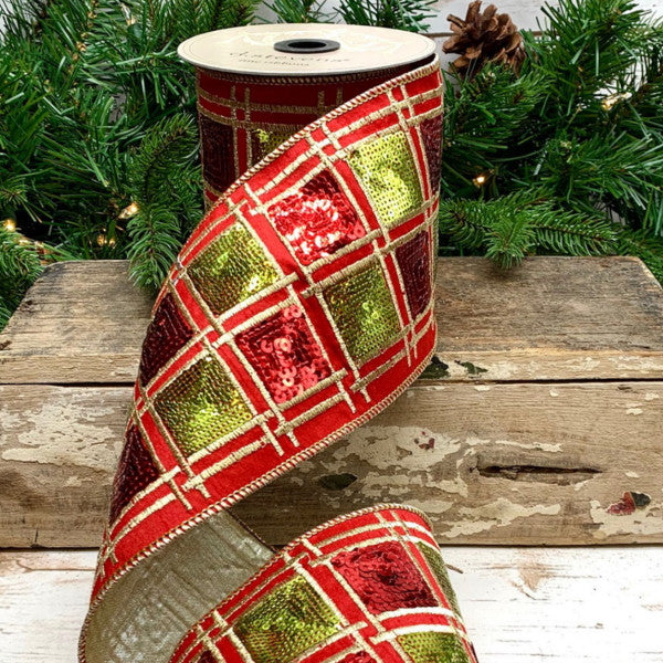 D. Stevens - Green and Red Sequin Square Ribbon