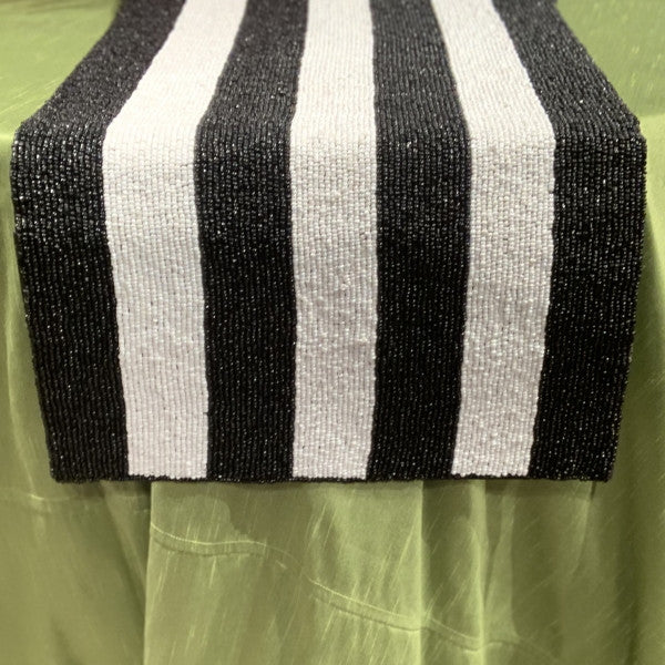 D. Stevens - Black and White Stripe Glass Bead Runner