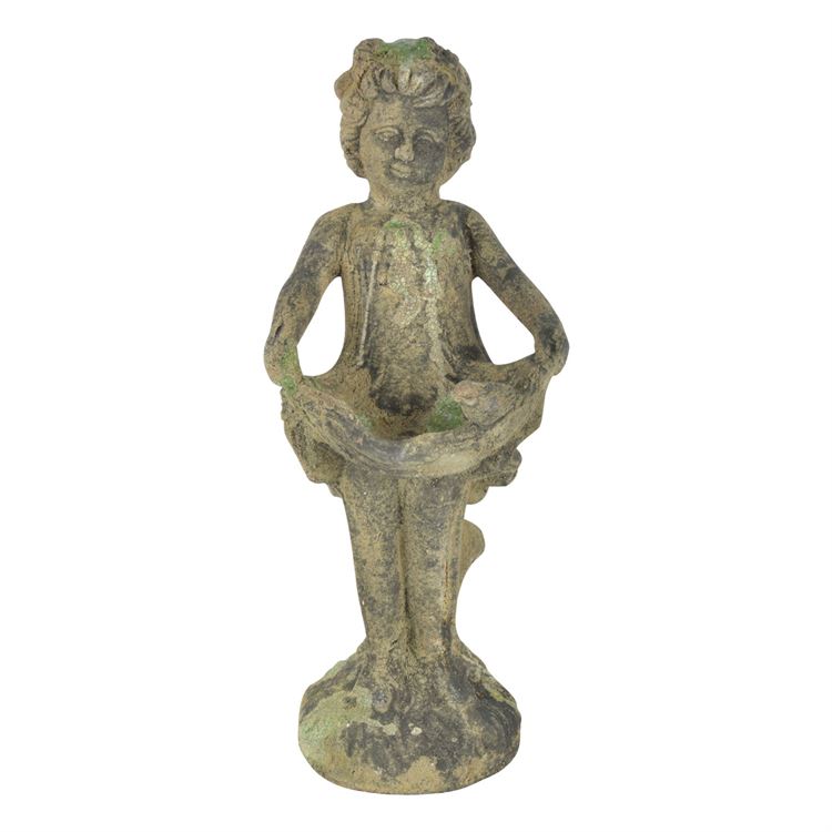 Aged Ceramic Bird Feeder Girl Moss