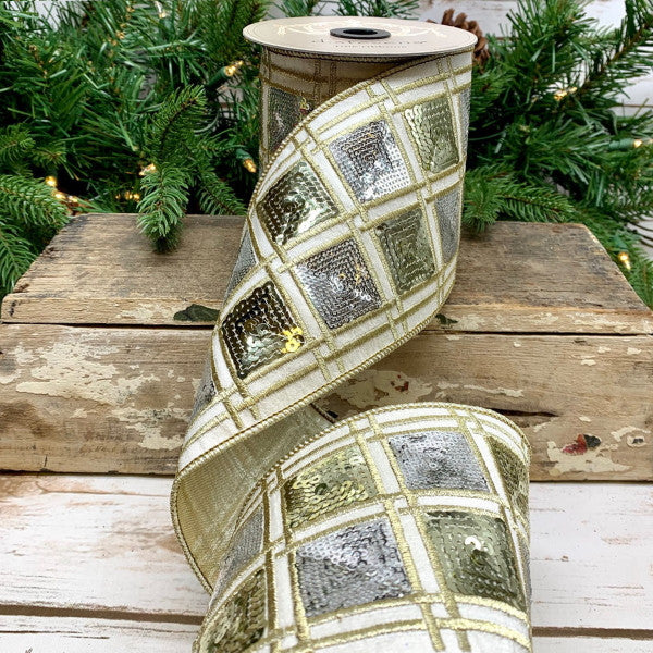 D. Stevens - Gold, Silver, Off White Sequin Square Ribbon