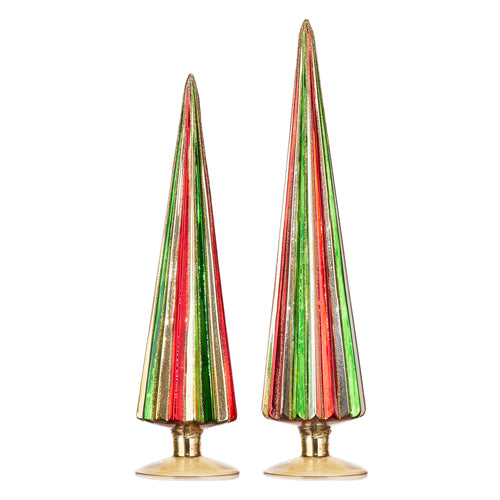 RAZ - 14.75" MULTICOLOR RIBBED GLASS TREES (Set of 2)