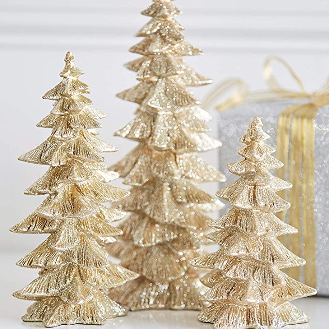 RAZ - Raz Set of 3 Champagne Gold Glittered Christmas Trees