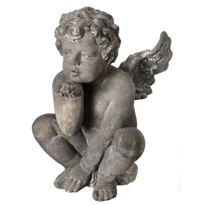 CONCRETE CHERUB BLOWING KISS 21"l