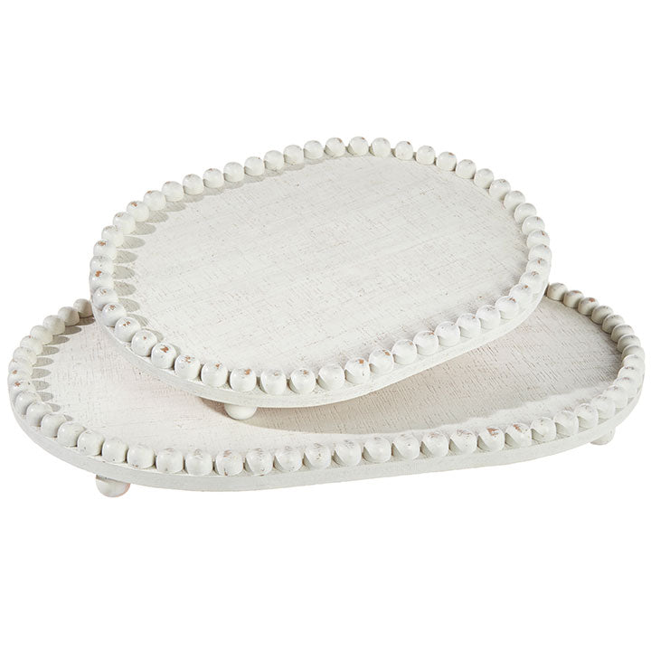 RAZ - WHITEWASH BEADED EDGE TRAYS (Large or Small)