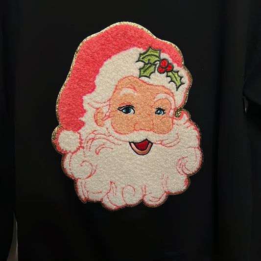 Pink Santa on Black Sweatshirt