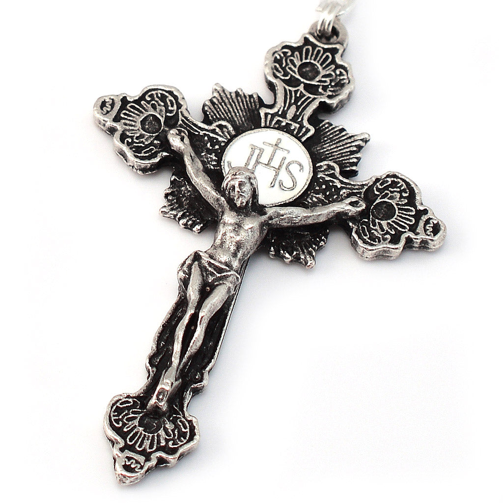 GHIRELLI - HOLY COMMUNION BOOK OF LIFE SILVER & GLASS ROSARY