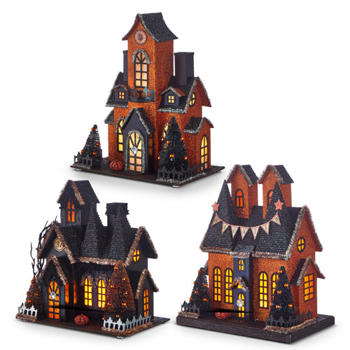 RAZ - 12.25" LIGHTED HAUNTED HOUSE (3 styles to choose from)