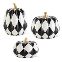 Ceramic Black & White Harlequin Pumpkin (three sizes to choose from)
