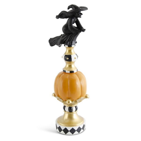 17.75 Inch Resin Black White Orange & Gold Finial