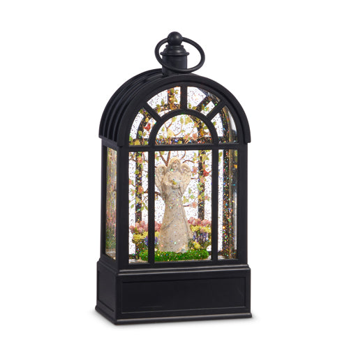 RAZ - 10.25" ANGEL WITH BIRDS LIGHTED WATER ARCHED GREENHOUSE