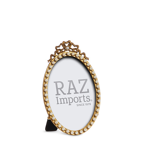 RAZ - 6" ANTIQUE GOLD AND PEARL PICTURE FRAME