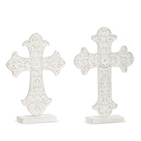 RAZ - 14.75" DISTRESSED CROSS ON STAND - (Two Styles to Choose From)