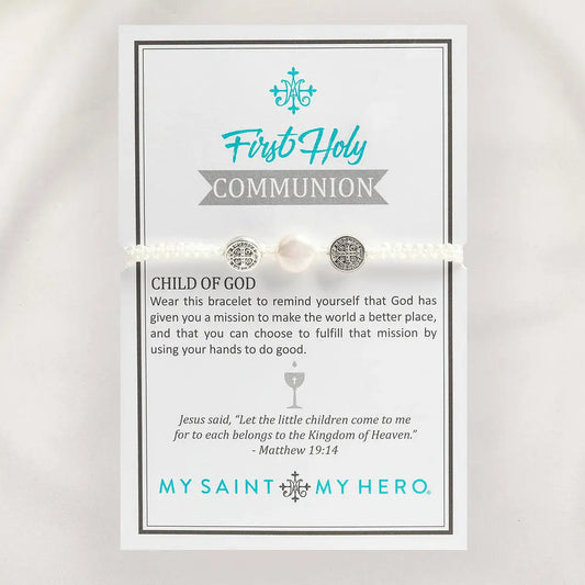 My Saint My Hero - First Holy Communion Pearl Bracelet (Silver)