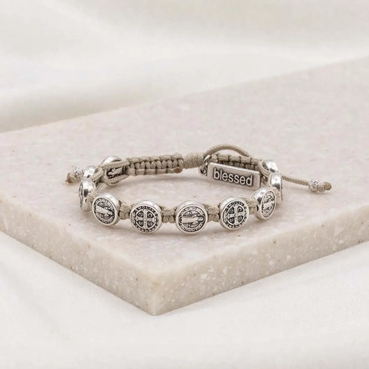 My Saint My Hero - Confirmation Blessing Bracelet  (Tan / Silver)