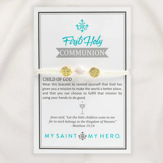 My Saint My Hero - First Holy Communion Pearl Bracelet (Gold)