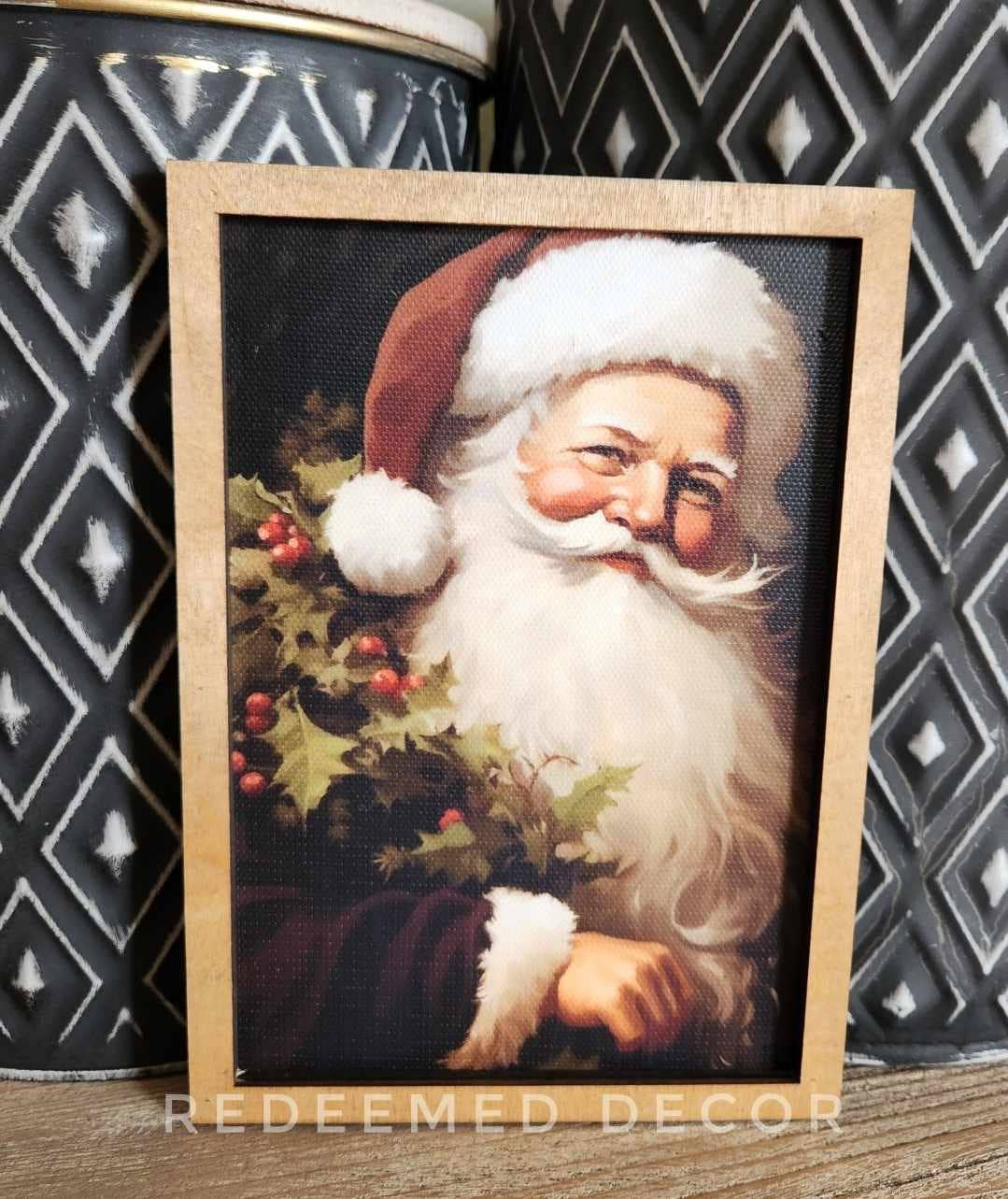 Retro Santa Framed Canvas Mini Art