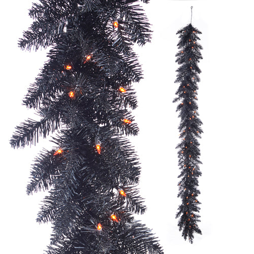 RAZ - 6' PRE-LIT BLACK TINSEL GARLAND