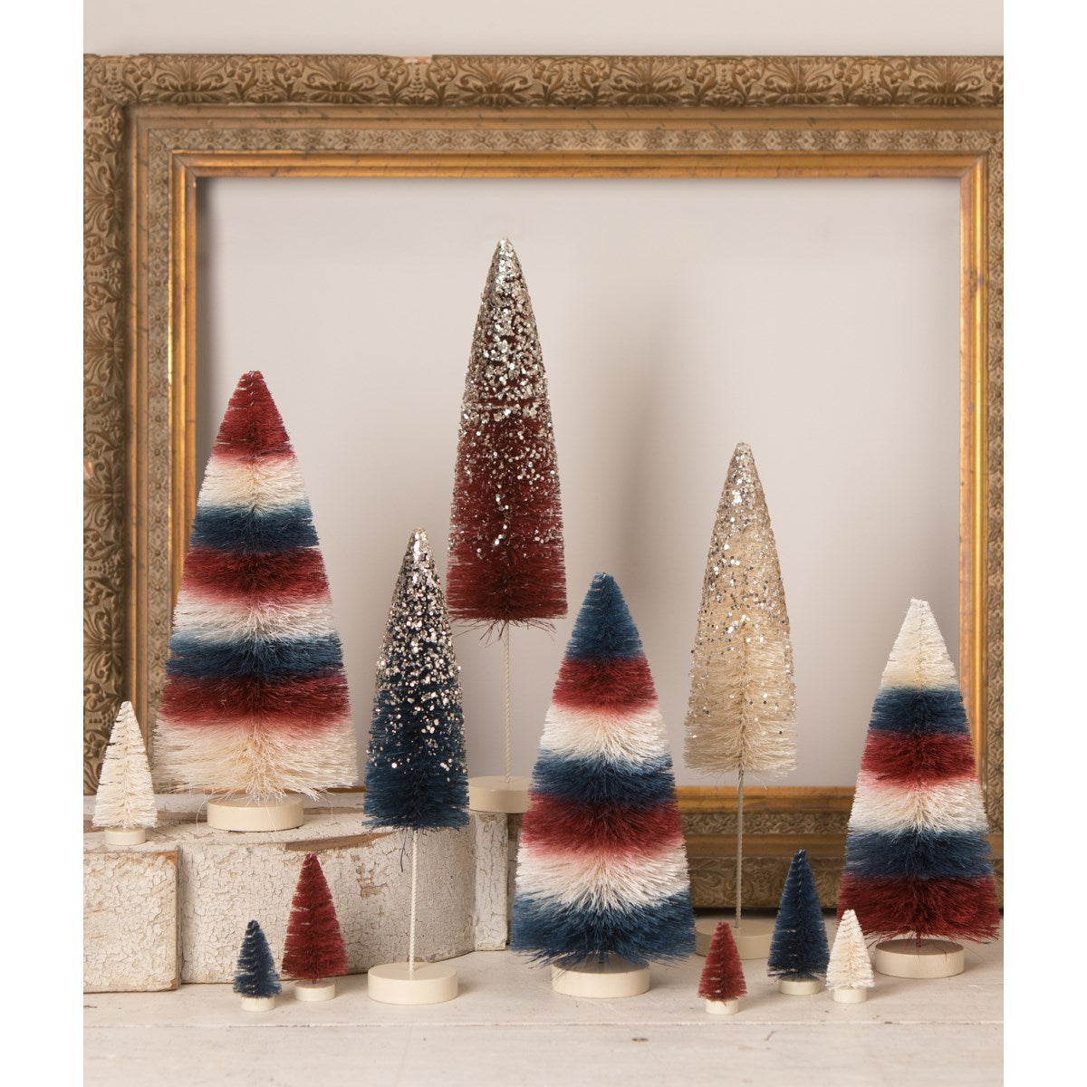 Bethany Lowe - AMERICANA STRIPED BOTTLE BRUSH TREES (SET OF 3)