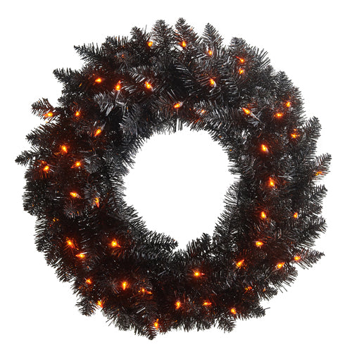 RAZ - 24" PRE-LIT BLACK TINSEL WREATH