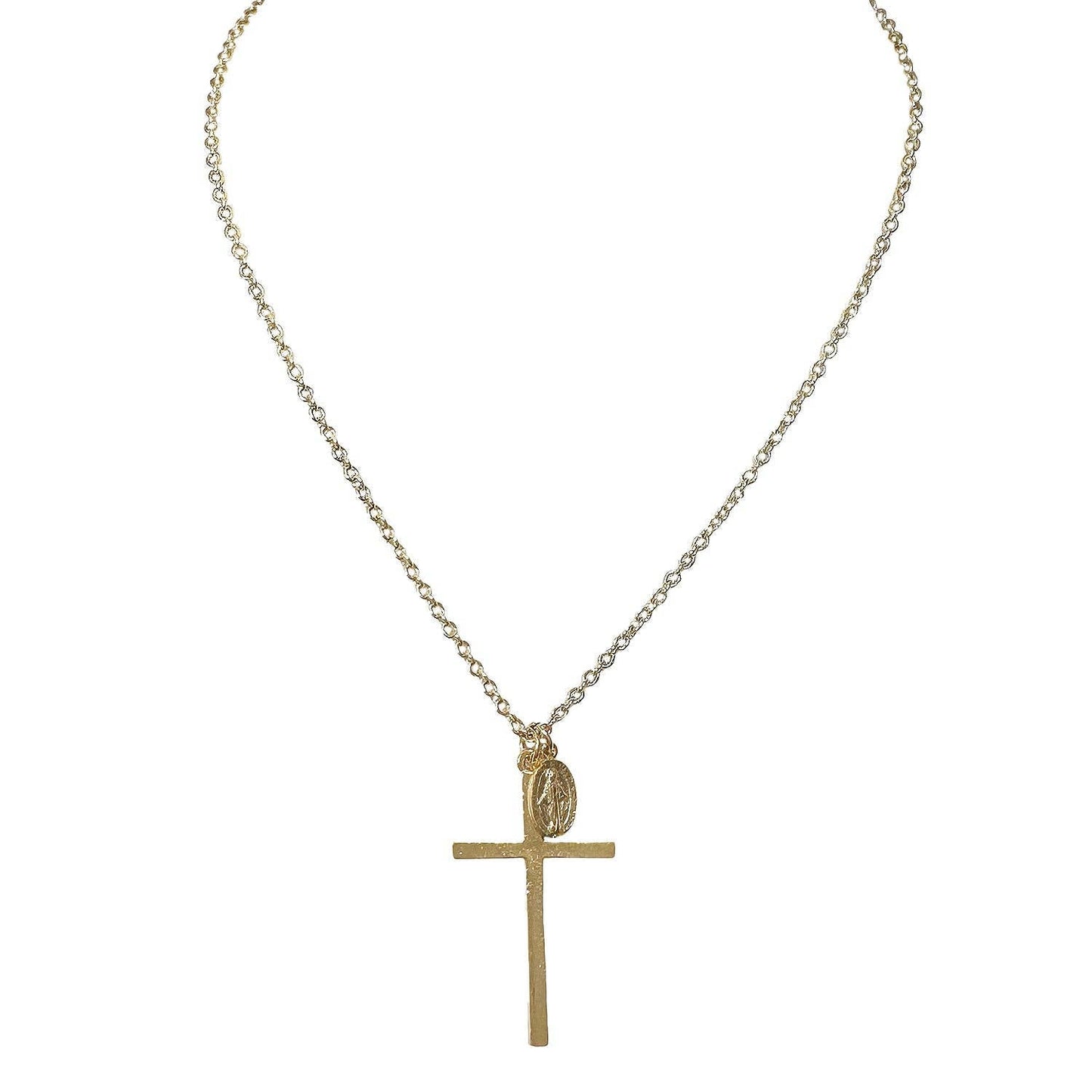 Cross & Miraculous Medal 16" Necklace (Gold or Silver)