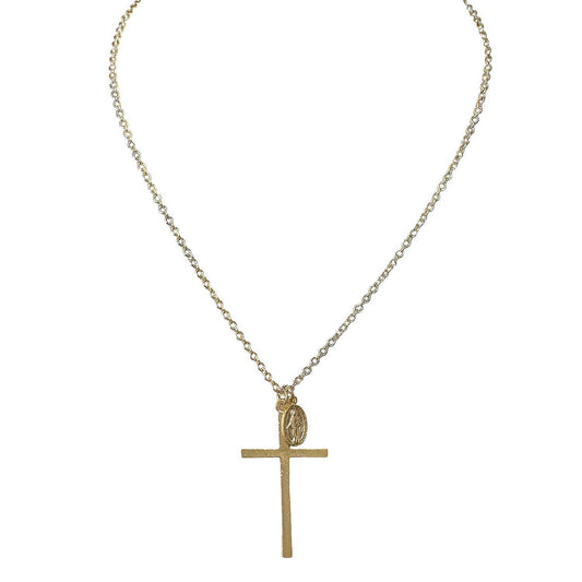 Cross & Miraculous Medal 16" Necklace (Gold or Silver)