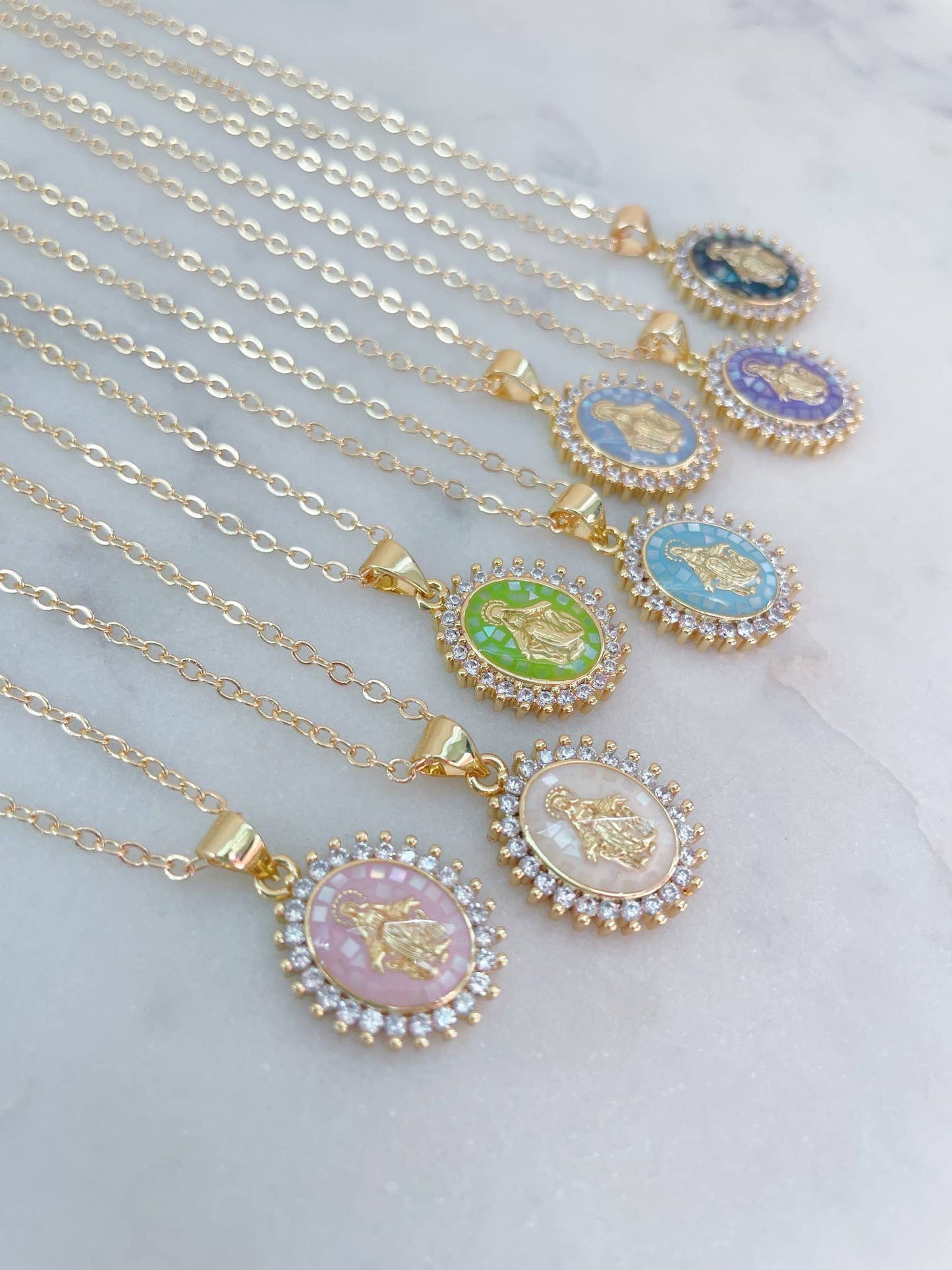 Virgin Mary Necklace (Pink or Cream)