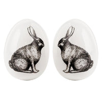 6.5 Inch Assorted White Ceramic Eggs w/Rabbit (Two Styles to Choose from)