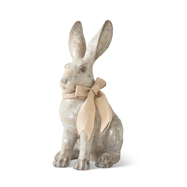 15.75 Inch Resin Distressed Gray Siting Bunny w/ Burlap Bow