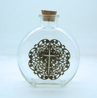Vintage Style Holy Water Bottle, Filigree Cross