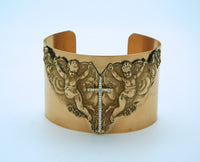 Vintage Style Cuff Bracelet, Angels with Swarovski Crystal Cross