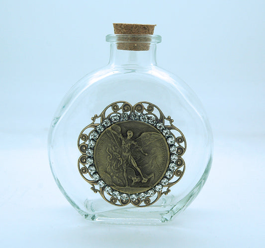 Vintage Style Holy Water Bottle, St. Michael