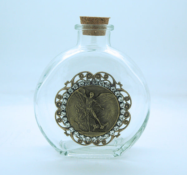 Vintage Style Holy Water Bottle, St. Michael