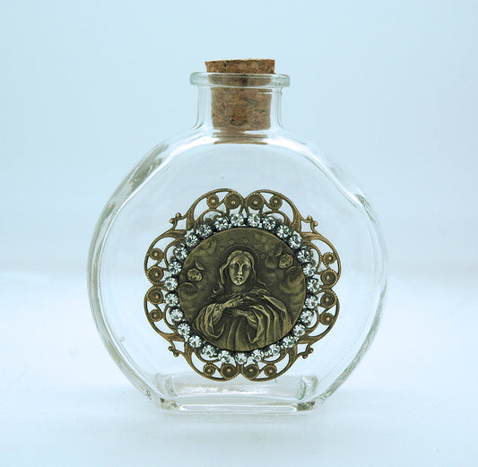 Immaculate Conception With Crystals Holy Water Bottle - Round