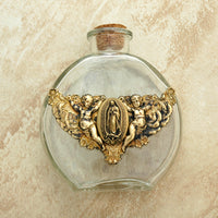 Vintage Style Holy Water Bottle, Angels with Guadalupe Medal