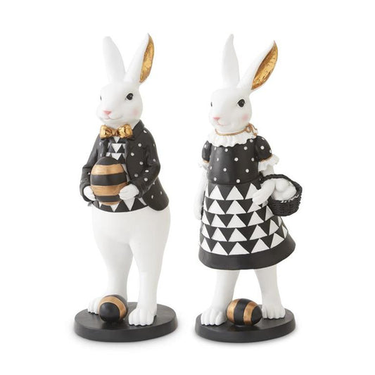 12.5 INCH BLACK WHITE AND GOLD BUNNIES (Two Styles to Choose From)