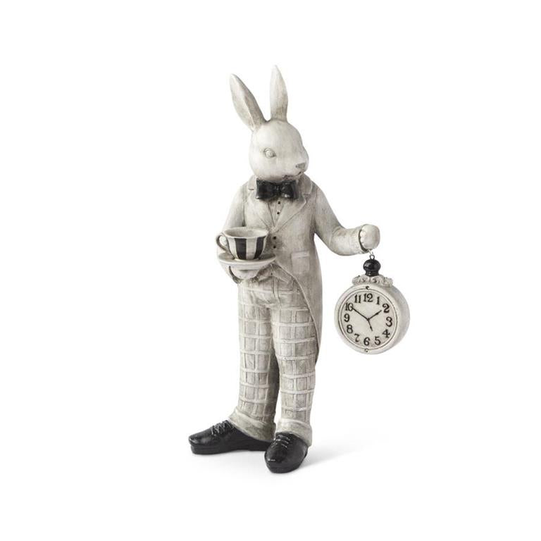 18 Inch Resin Gray and Black Bunny Holding Clock – THE RED DOOR