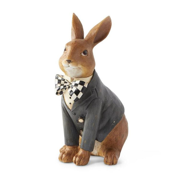 10 Inch Resin Sitting Bunny w/Harlequin Bow Tie