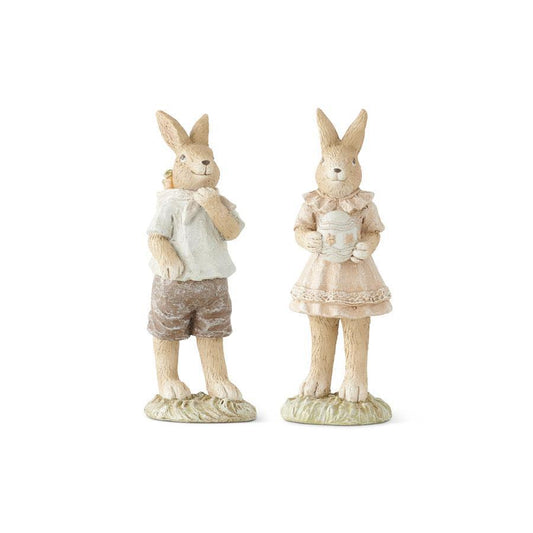 Resin Boy and Girl Bunnies w/Egg and Basket (Two Styles to Choose From)