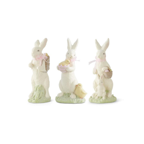 10.5 Inch White Resin Glittered Bunnies (Three Styles to Choose From)