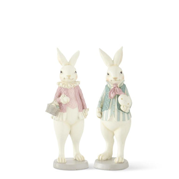 10 INCH PASTEL PINK & GREEN RESIN EASTER BUNNIES - (2 STYLES TO CHOOSE FROM)