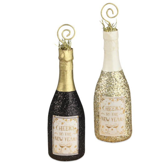 Bethany Lowe - Champagne Bottle Place Card Holder (Black or Gold)