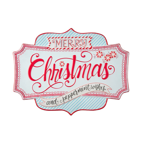 RAZ -  18" PEPPERMINT WISHES EMBOSSED METAL WALL ART