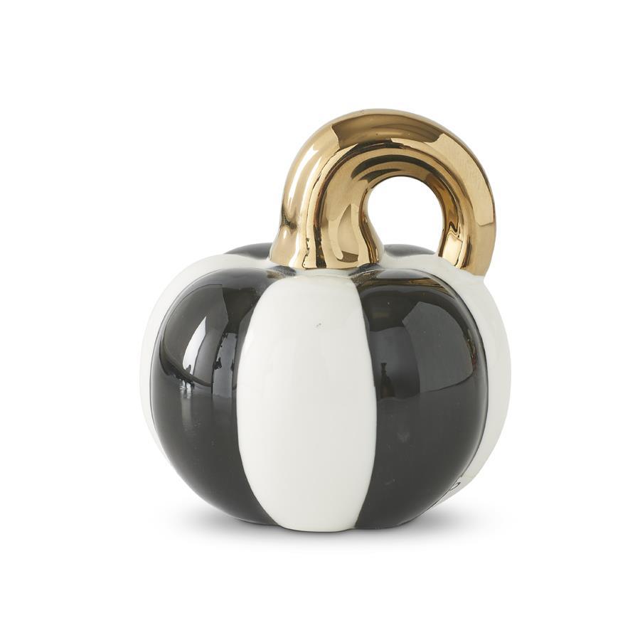 3.25 Inch White & Black Striped Ceramic Pumpkin