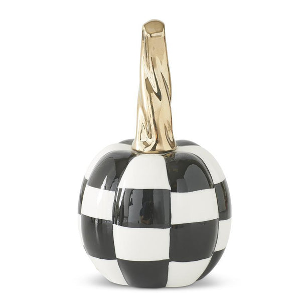 6.75 Inch White & Black Checkered Ceramic Pumpkin